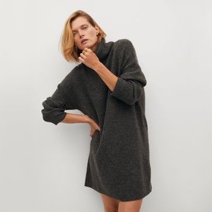 mango  oversized wool blend turtleneck knit sweater dress in charcoal, size xl